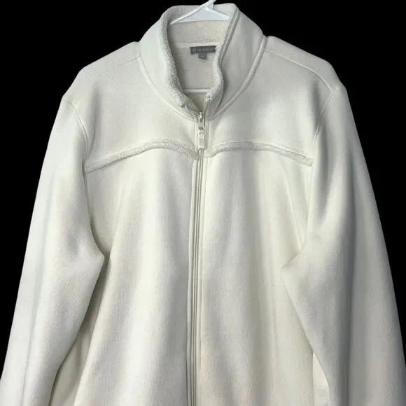 T by Talbots Women's 3X Creamy Fleece Jacket Full Zip Mock Neck Cozy Comfy - Picture 9 of 10